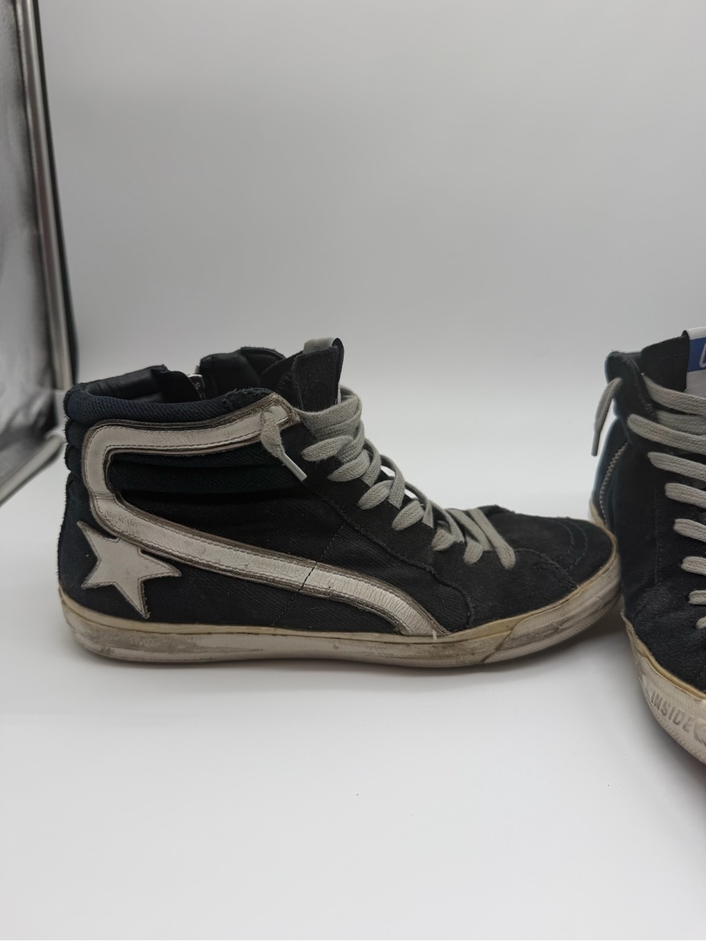 Golden Goose Black High-Top Sneakers with White Laces Sz 38 EU - Picture 5 of 9